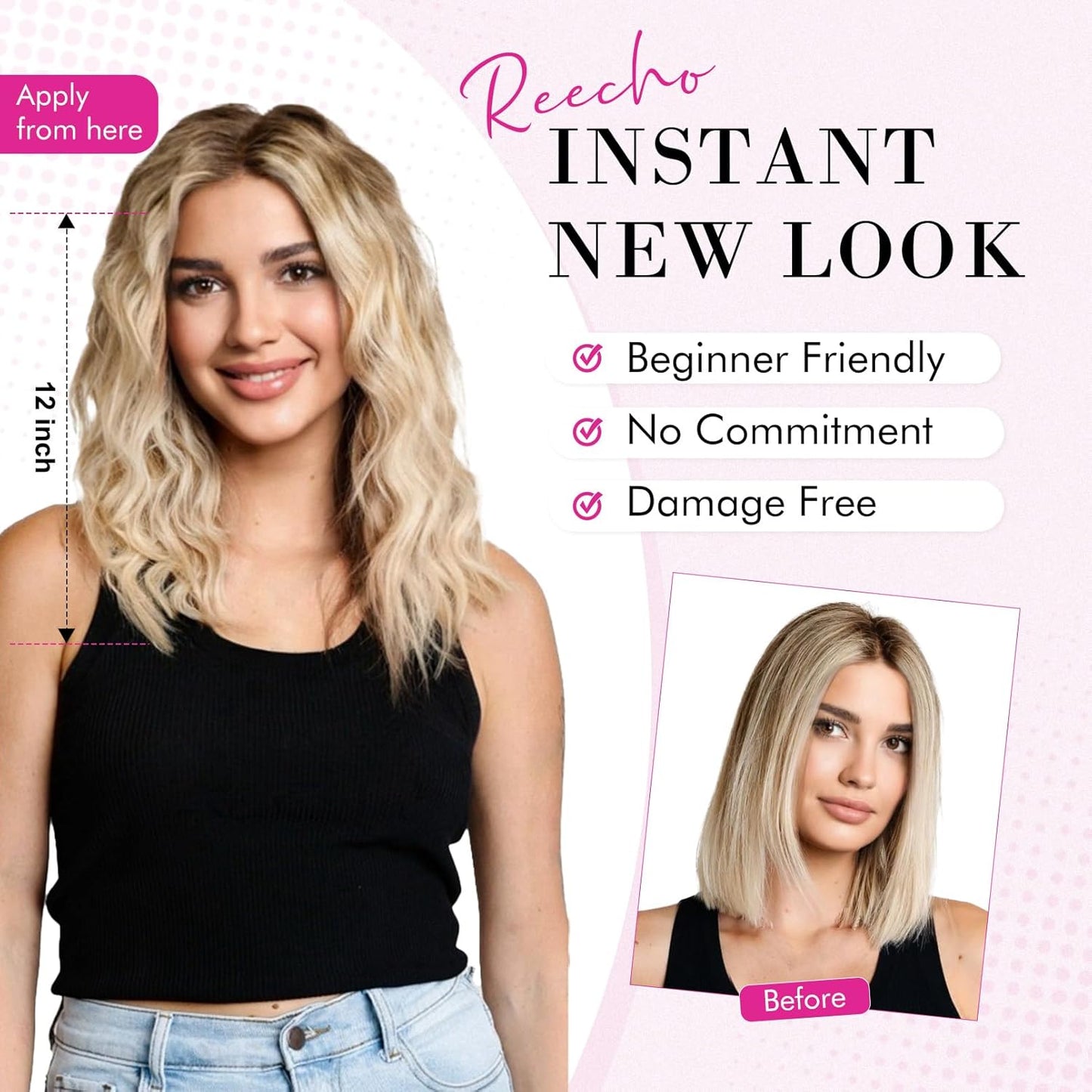 Clip-In Hair Extensions - 12" Short Curly Wavy Blonde Hairpieces | Invisible Lace Weft, Natural Soft Finish