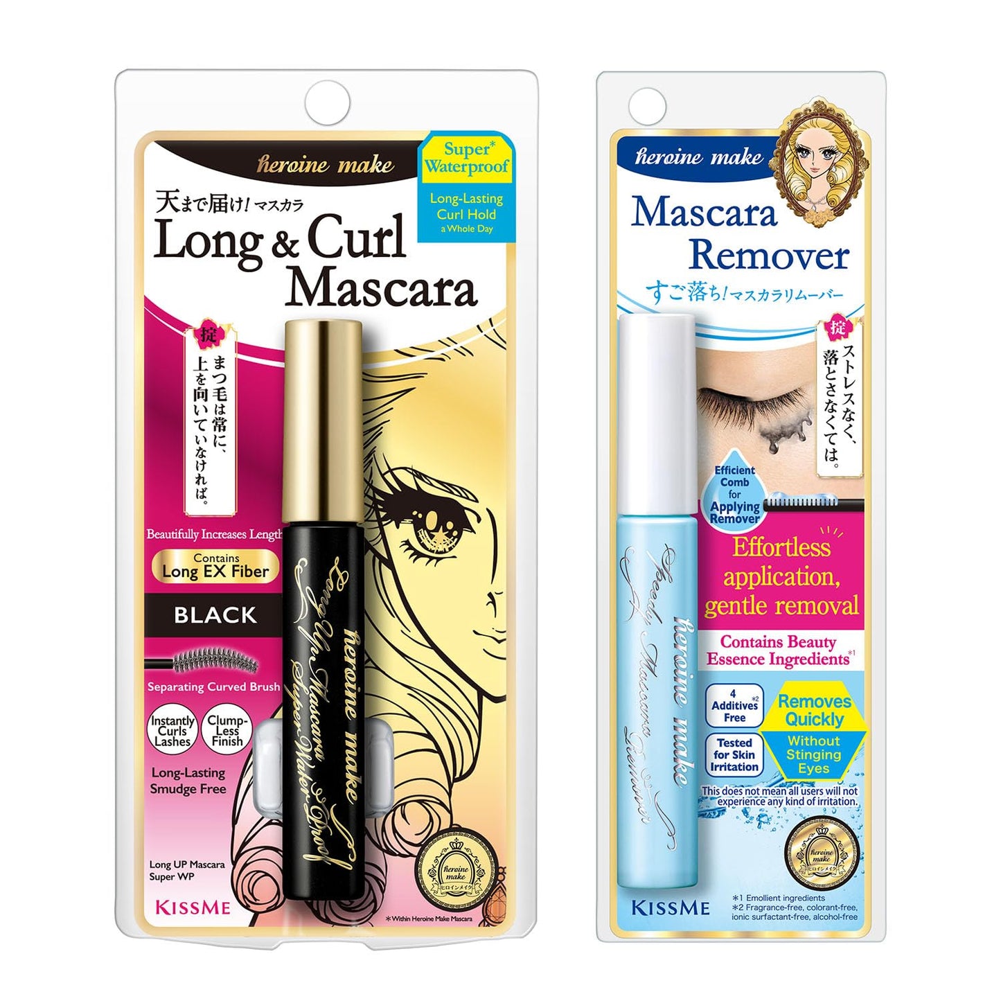 Heroine Make Long & Curl Mascara - Waterproof Black Formula with Volumizing & Curling Benefits | Includes Gentle Eye Makeup Remover