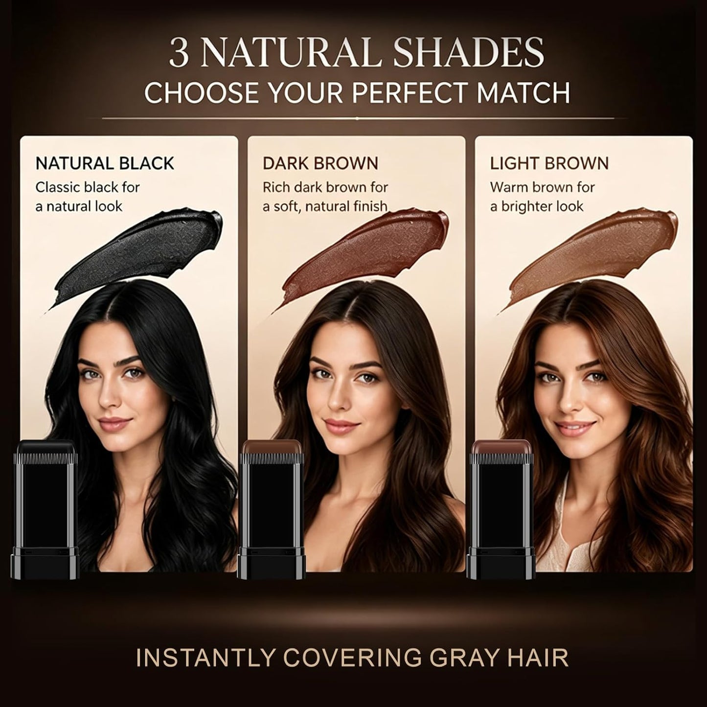 Hair Color Stick Set - 6PCS Waterproof & Sweat-Proof Hair Dye Sticks with Comb | Gray Hair Coverage in Dark Brown, Black & Coffee Brown