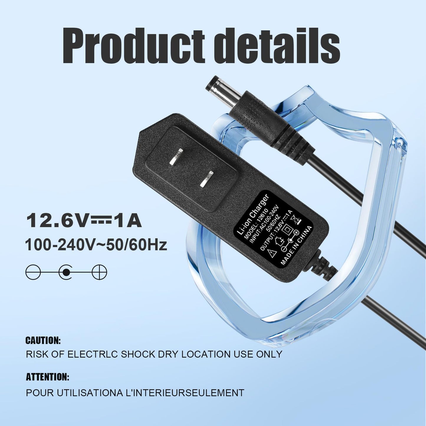 Moroxi 12V Massage Gun Charger, 12.6V 1.0A, Universal 12V, 1.5m/5FT Power Cord, Switch, Power Supply, Battery Charger