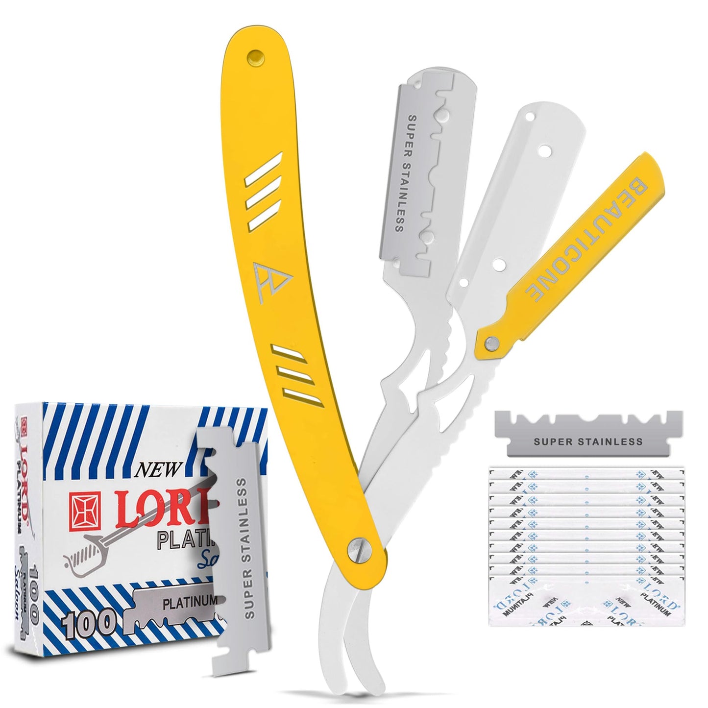 BEAUTICONE Straight Razors for Men, Straight Edge Razor, Single Edge Replacement Blades, Stainless Steel, Barber Razor for Men's Shaving, Barber Shaving Knife