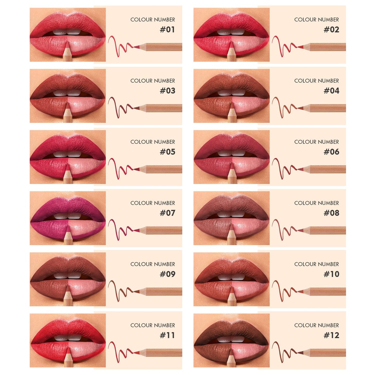 Classic Matte Finish Lip Liner Set - 12 High Pigmented Waterproof Shades for Women | Define & Sculpt Lips