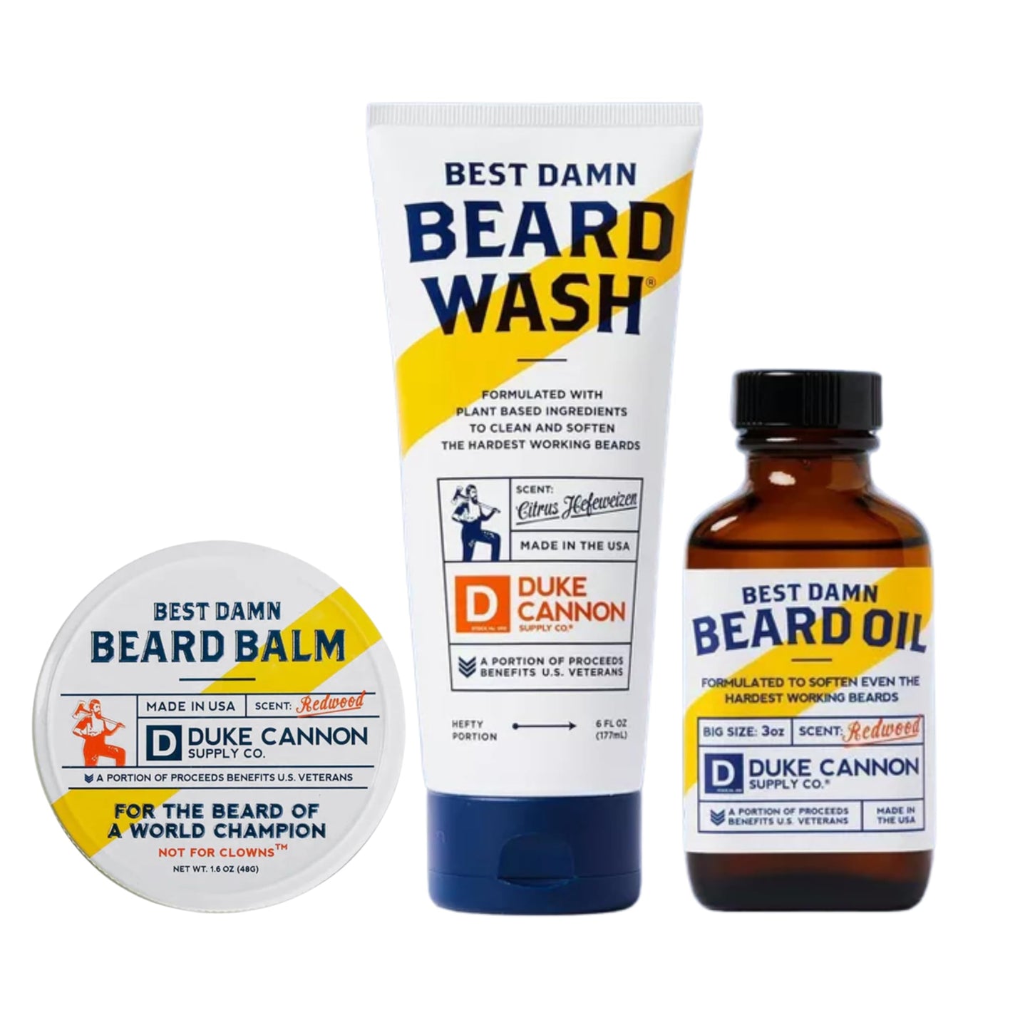 Duke Cannon Supply Co. Beard Care Collection for Men, Citrus Hefeweizen Scent - Featuring Premium 6 Fl oz. Beard Wash, 1.6 oz. Balm, & 3 oz. Oil, 3 Piece Set