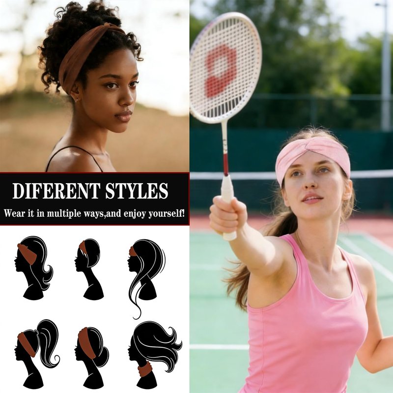 Wide Stretchy Headbands for Women - 6pcs Twist Knotted Set | Soft Non-Slip Yoga & Workout Accessories