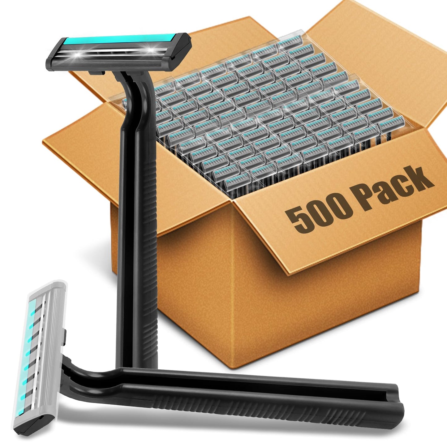 MAGDIY Disposable Razors Bulk for Men 500 Pack, Homeless Supplies Bulk, Twin Blade Mens Safety Travel Supply Shaving Razor, Face Beard Body Shavers for Hotel Camping Bathing (Black)