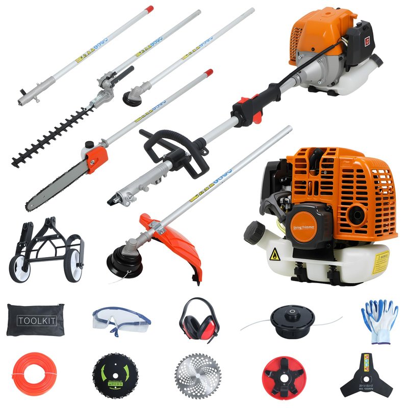 Upgraded 8-in-1 Multi-Functional Trimming Tool - 52cc 2-Cycle Gas Powered Hedge Trimmer | 9500rpm High Power Gas String Trimmer Weed Eater | High-Performance Engine | for Home Yard Garden-Orange