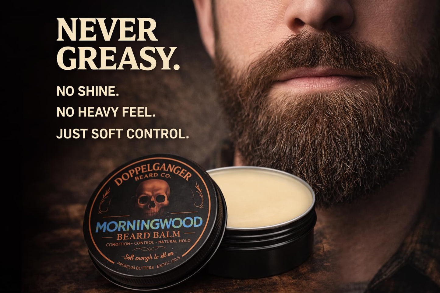 Beard Balm & Butter Hybrid – Softens Like a Butter & Tames Flyaways – Light Hold, Non-Greasy, Softens Coarse Beards, Bold Long-Lasting Scents, Paraben Free (Pheromone Phoreplay)