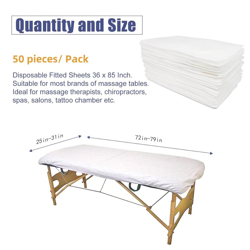 Disposable Fitted Massage Table Sheets - Heavy Duty Elastic Bed Covers | 50PCS, Breathable Non-Woven Fabric, 36 x 85 Inch, White