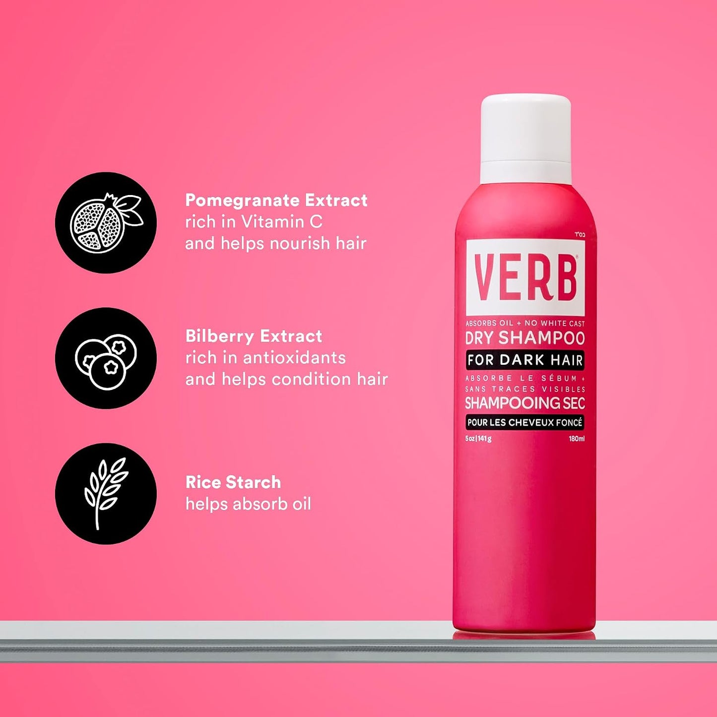 VERB Dry Shampoo for Dark Hair - Refreshing Oil Absorber & Style Extender | Vegan, Paraben-Free