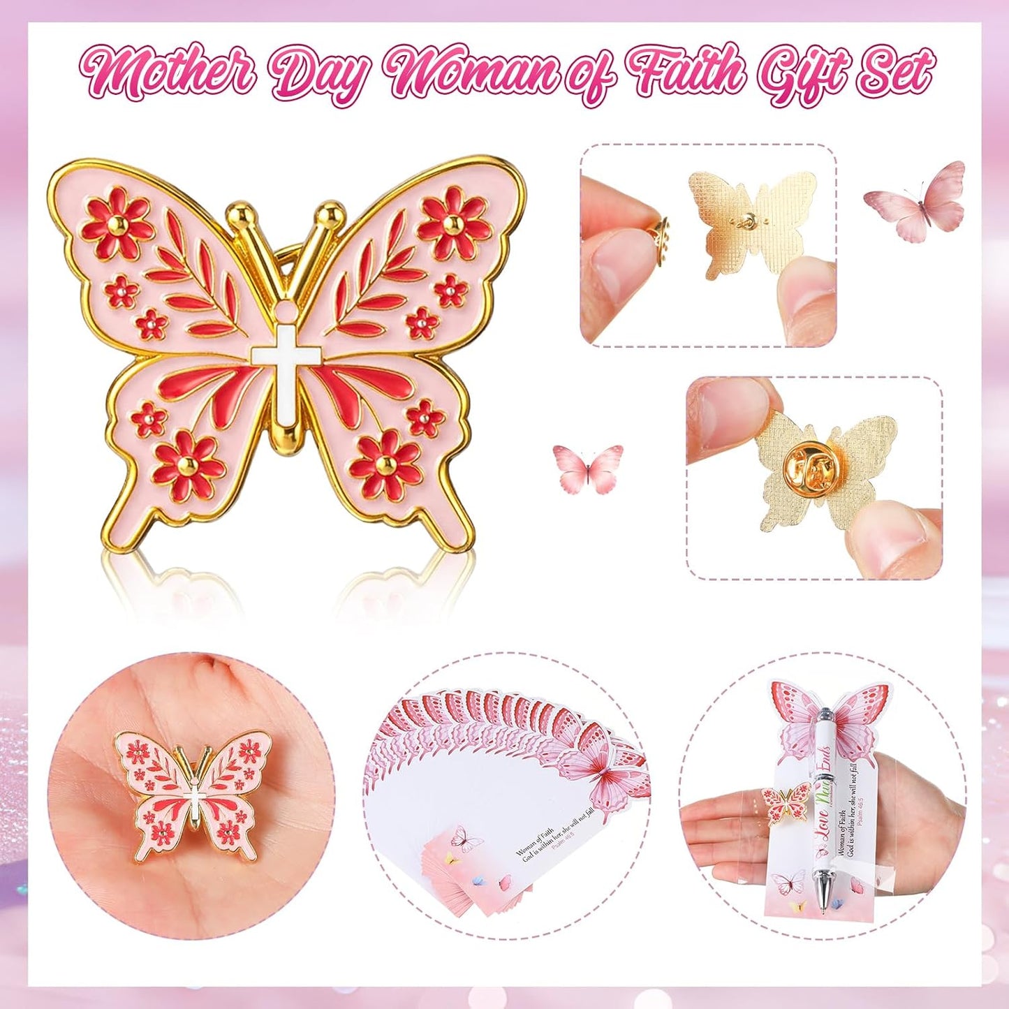 Christian Gifts for Women of Faith - 25 Set with Butterfly Pins, Pens, Cards & Bags | Bible Verse Party Favors