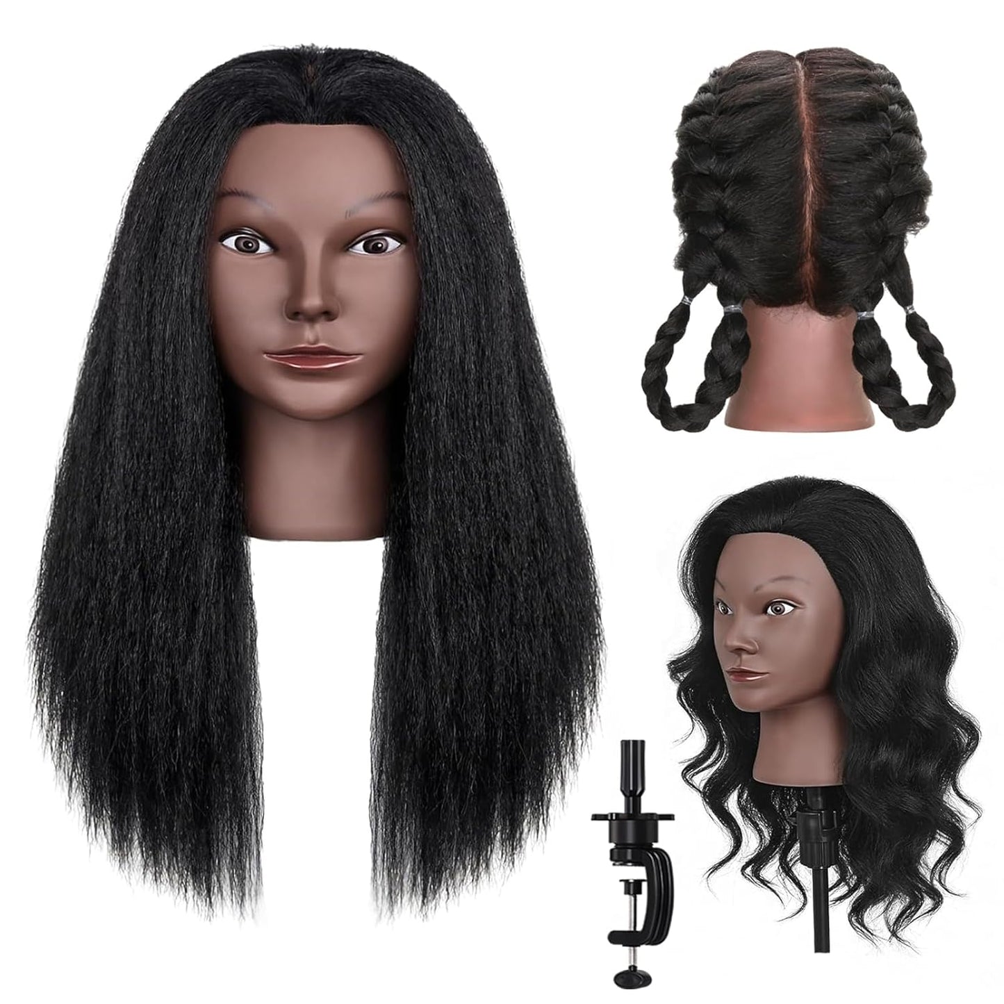 Mannequin Head - 100% Human Hair Cosmetology Training Doll for Hair Styling | 16-Inch with Clamp Holder (Black)