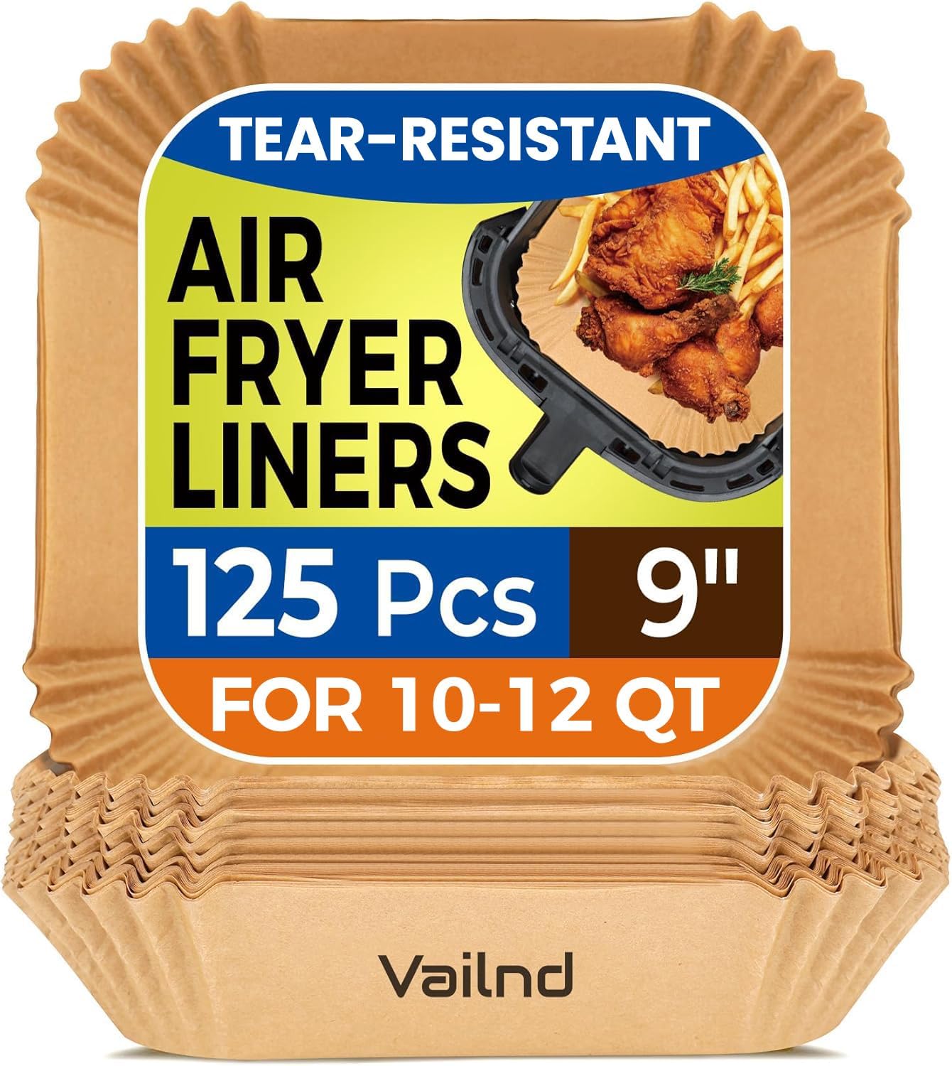 Air Fryer Paper Liners - 125 Pcs Non-Stick Parchment Paper for Microwave | 8-Inch Square, Bleach-Free