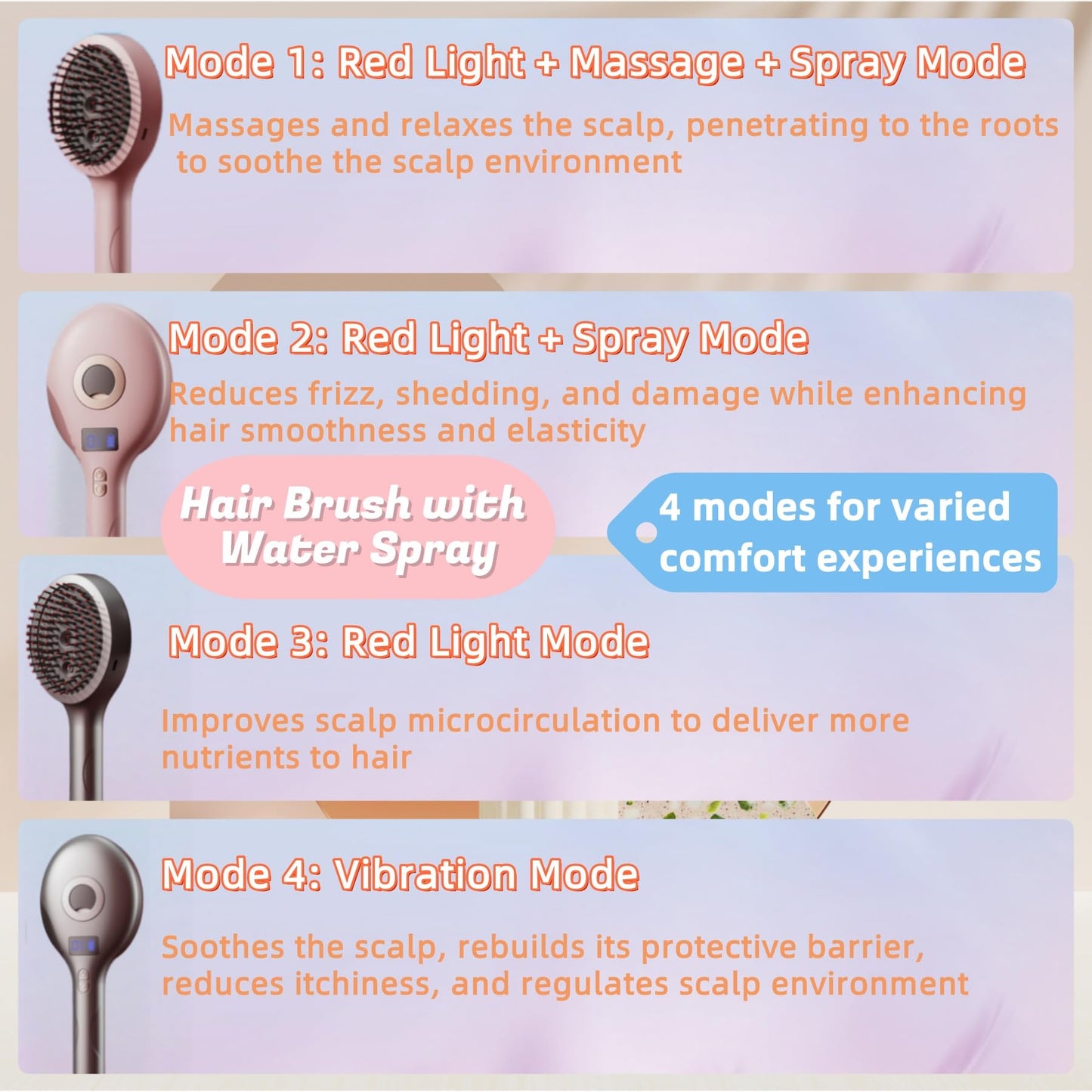 Hair Brush with Water Spray, 2-in-1 Hydrating Styling Brush, Wet & Dry Tangle-Free Brush with Soft Bristles, Adds Shine & Smooth, Reduces Frizz for Women & Men (Pink)