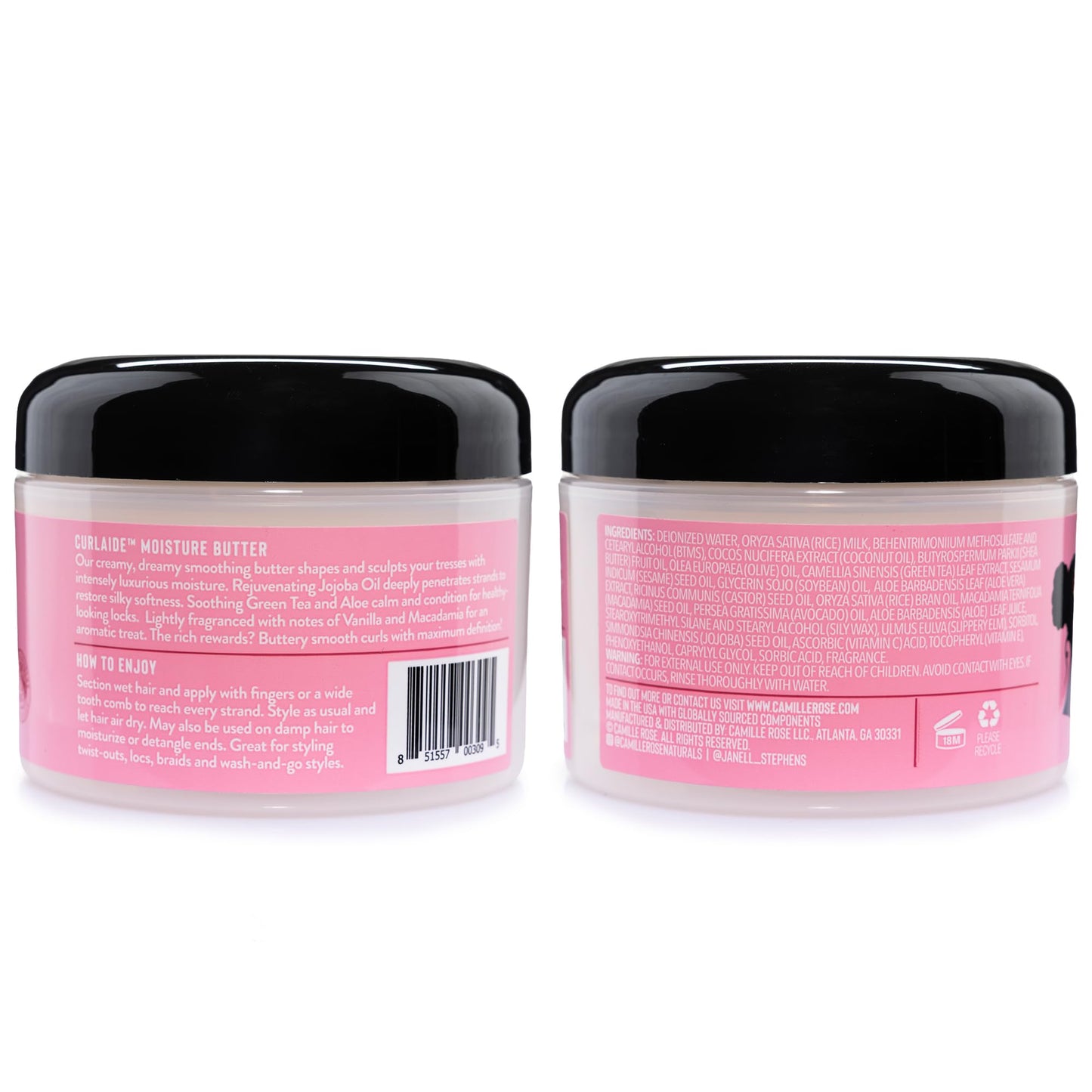 Camille Rose Curlaide Moisture Butter 2-Pack – Curly Hair Cream with Green Tea & Jojoba, Detangler, 8 Fl Oz