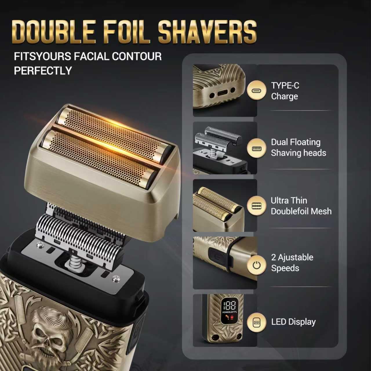 Professional Hair Clippers for Men - Rechargeable Metal T-Blade Beard Trimmer & Shaver Set | LED Display, Bronze