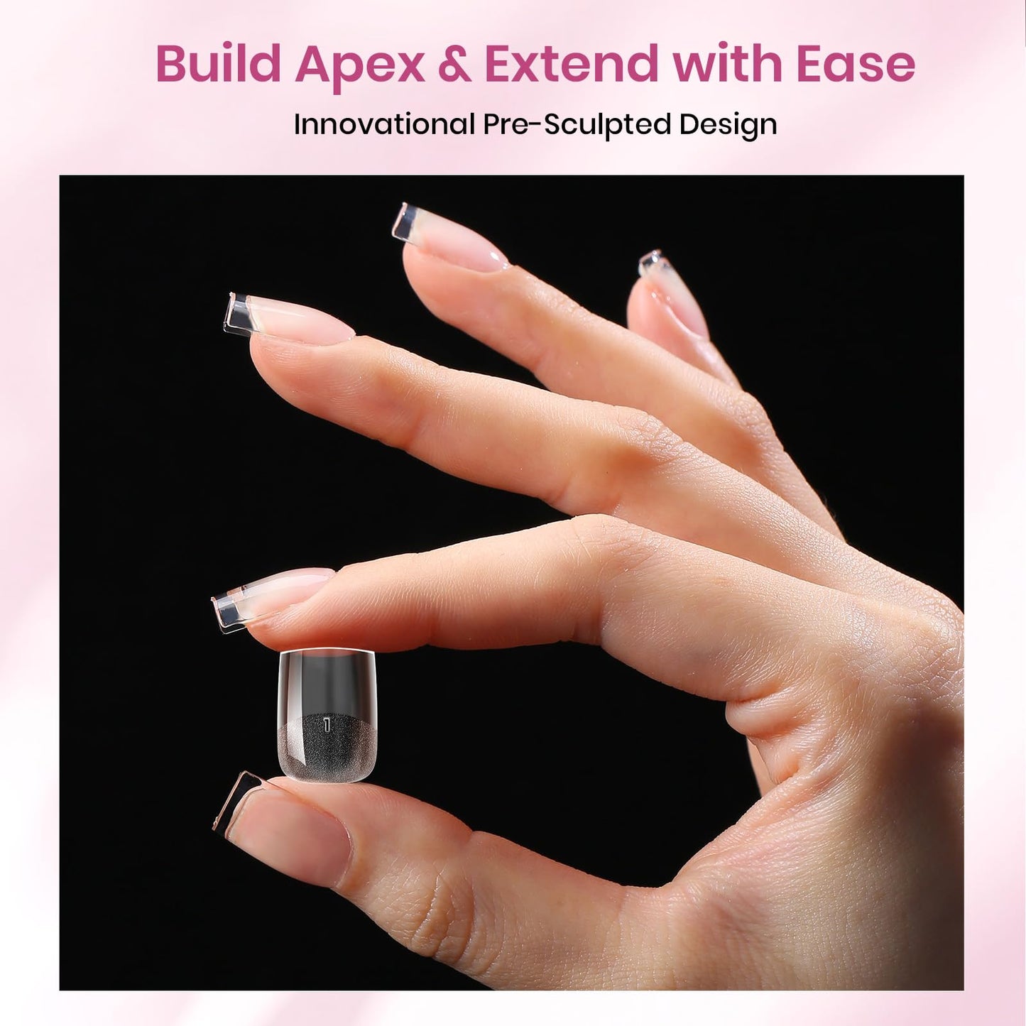 Beetles Tipex Lite Instant Apex Nail Tips, XS Square, 96pcs 16 Sizes(00-14)