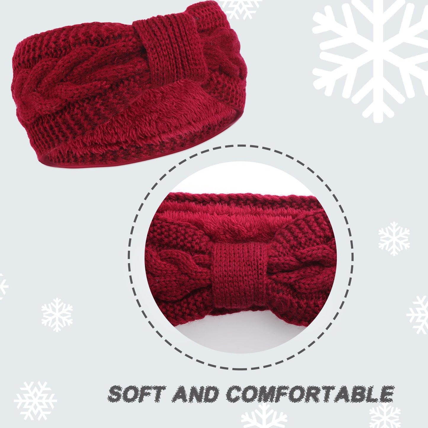 DRESHOW Winter Headbands for Women Wool Crochet Ear Warmer Headband Soft Knit Chunky Turban Stretch Thick Fuzzy Head Wrap
