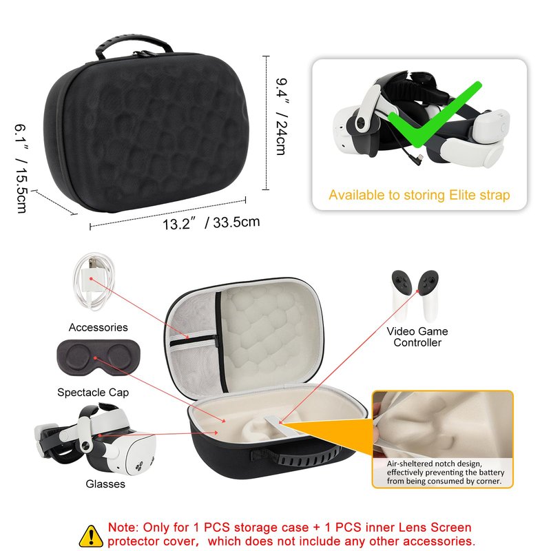 XINGFUDAO Large Carrying Case Compatible with Meta Quest 3/3S, Protective Storage Bag Fit for Kiwi Design and Bobovr Battery Headstrap (Black)