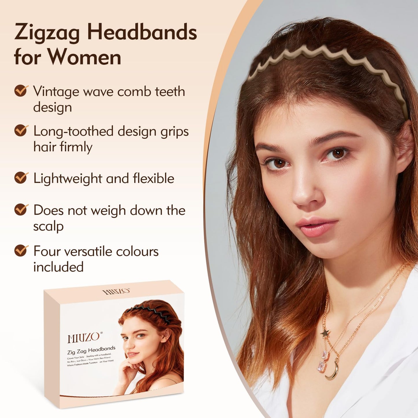 MIVZO Zig Zag Headbands - 4Pcs Non Slip Comb Headband with Teeth for Women Classic Wavy Claw Headband for Men‘s Women's Hair Fashion Hair Accessories