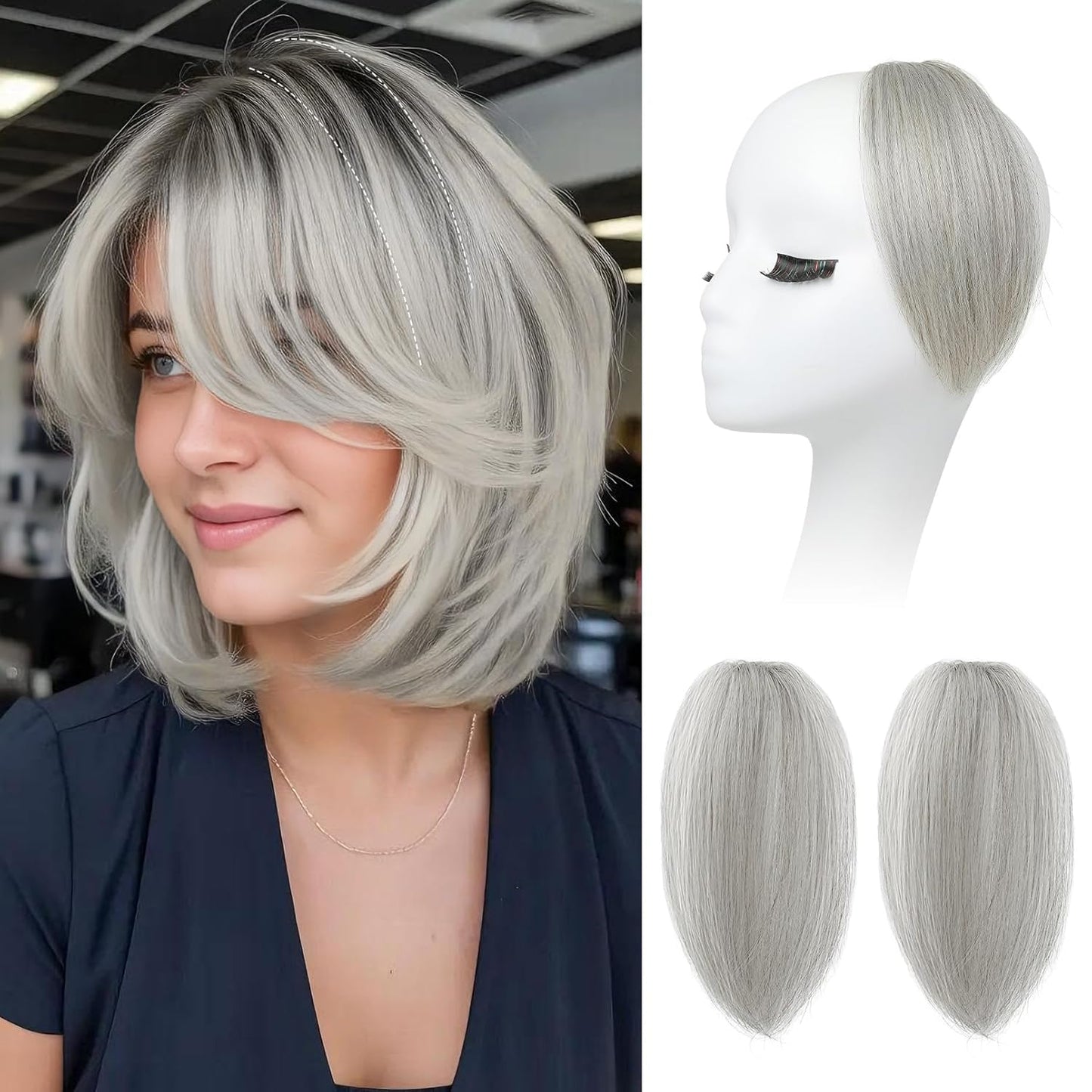 REECHO Clip In Hair Volumizer - Short Thick Hairpieces for Extra Volume | Light Brown with Blonde Highlights, 8 Inch (Pack of 2)