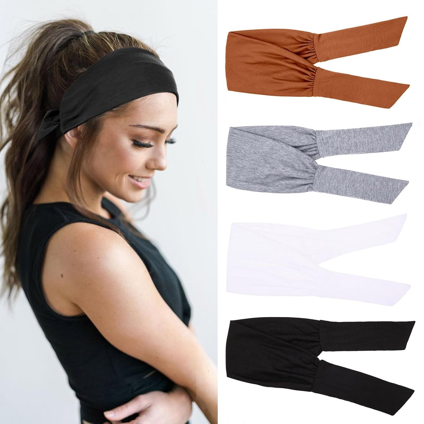 Knotted Adjustable Headbands for Women - 4 Pack Elastic Non-Slip Fashion Hair Bands for Yoga & Sports