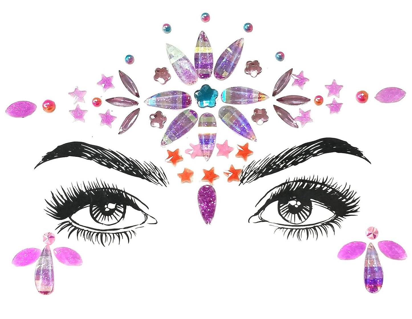 Gemstone Face Stickers - 8 Pcs Rhinestone Face Jewels for Festivals | Halloween & Christmas Party Decor