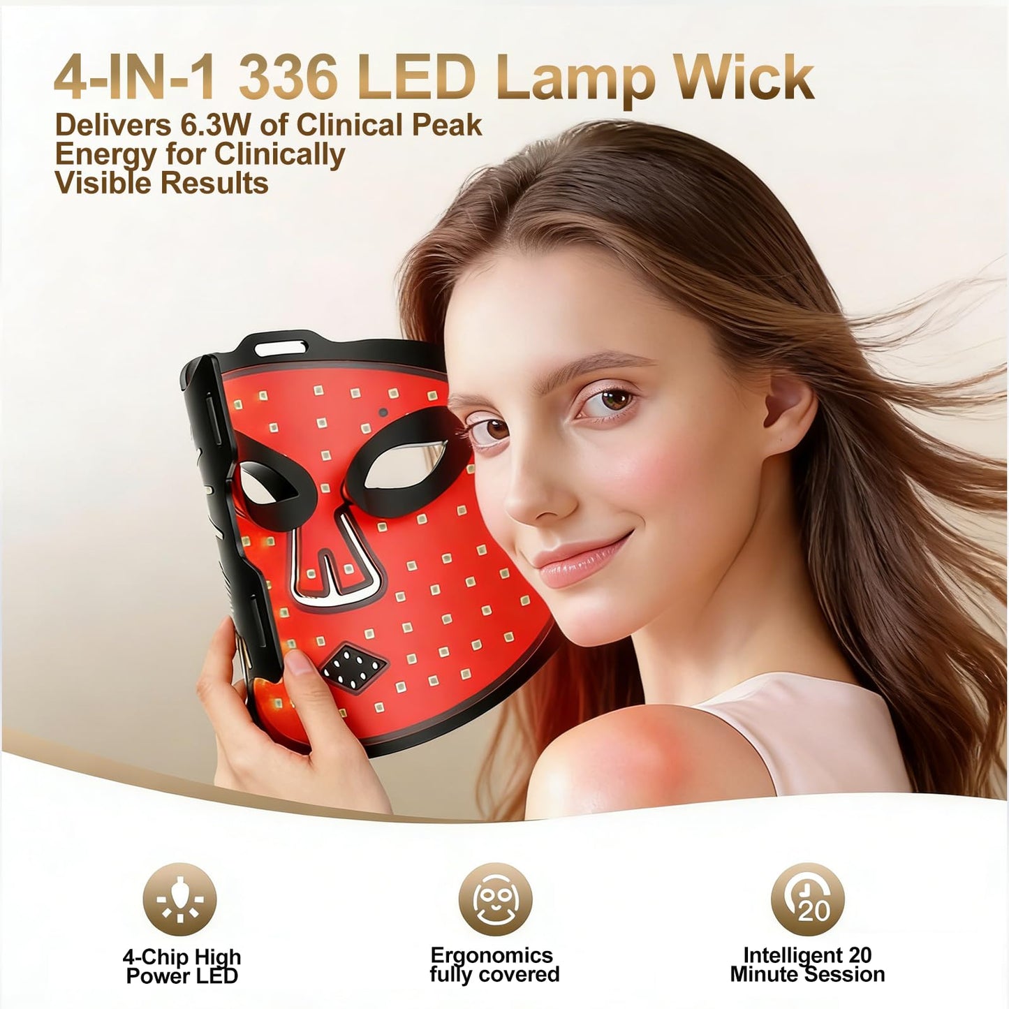 wyzanqal Led Red Light Therapy for Face, 4 Modes Wireless Red Light Therapy Msk with 2000W Detachable Controller, USB-C Rechargeable, Lightweight Soft Silicone Red Mask for Home, Travel