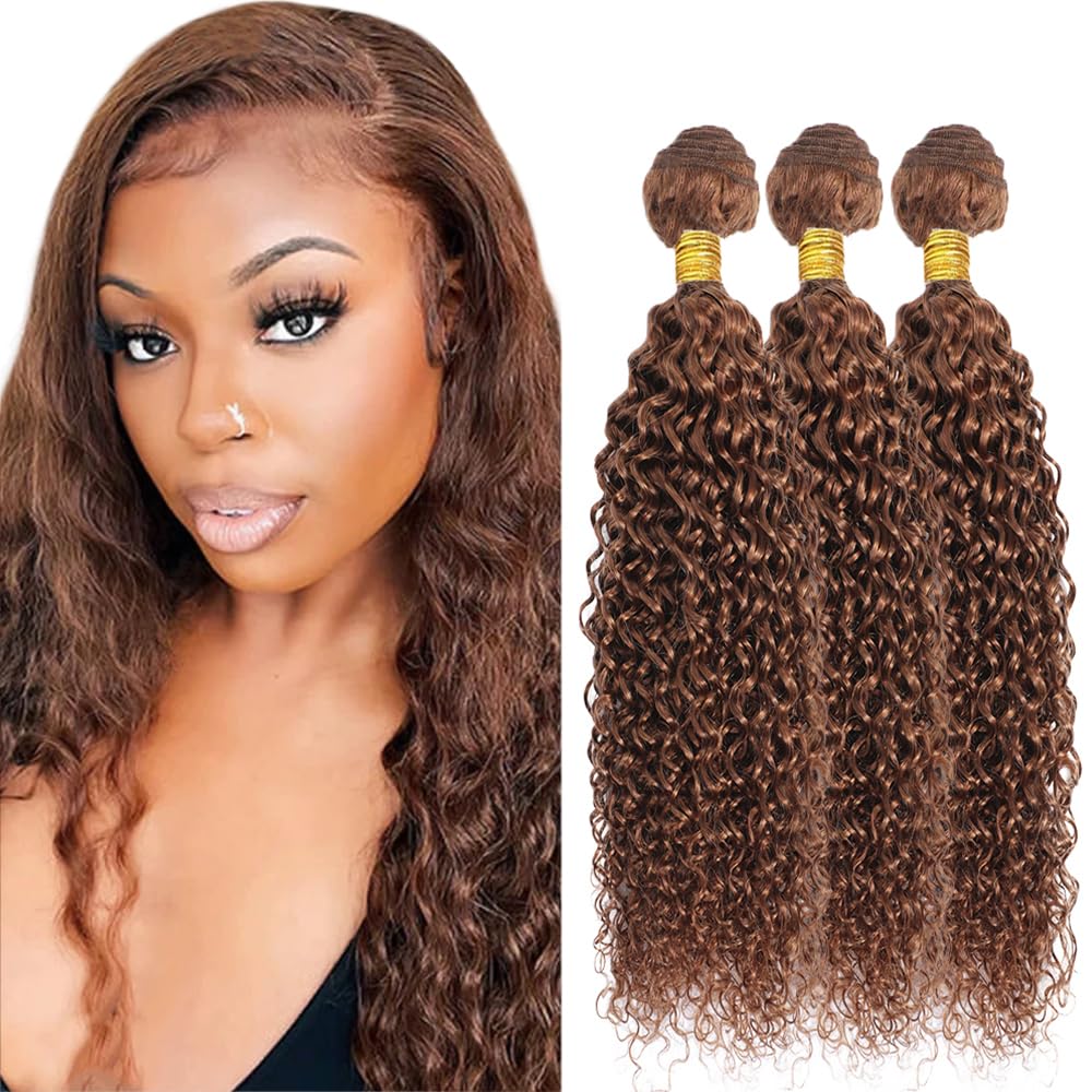 26 28 30 Inch #30 Brown Bundles Water Wave Bundles Human Hair Light Brown Water Wave Bundle Unprocessed Brazilian Virgin Weave Hair 3 Bundle 50 Gram Per Bundle for Black Women