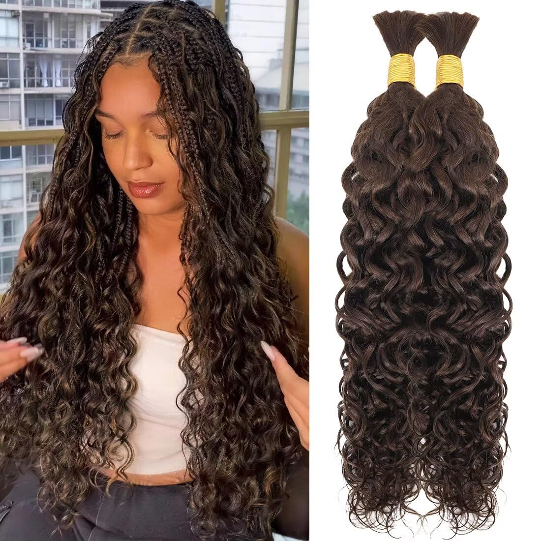 Unprocessed Human Hair for Braiding - #27 Honey Blonde Curly Bulk Extensions | 28 Inch, 100g, 12A Grade