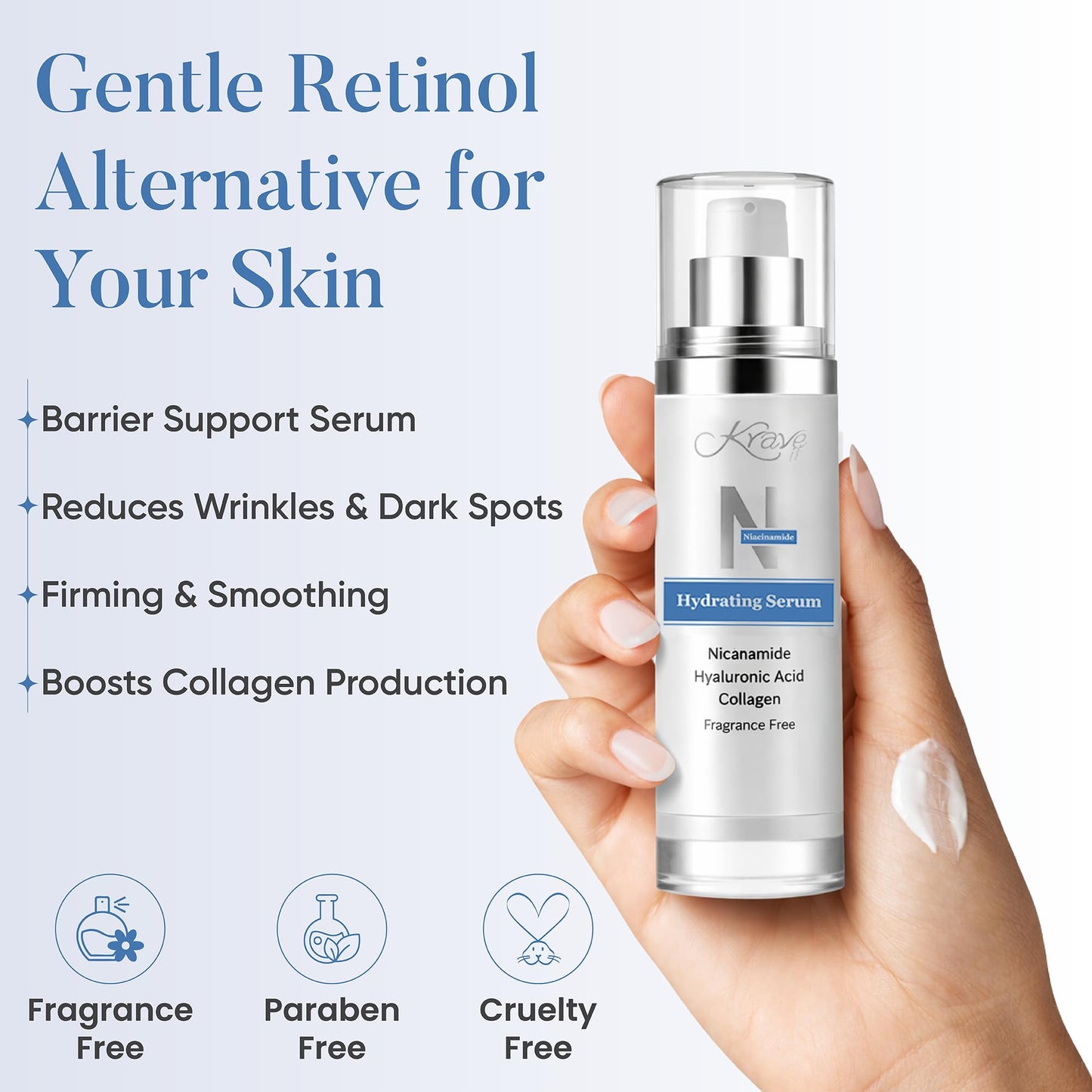 KRAVE IT 10% Niacinamide Serum for Face & Neck - Minimizes Pores, Dark Spots & Discoloration- Hydrating Anti-Aging Treatment with Hyaluronic Acid & Collagen, Fragrance Free, 1 fl oz.