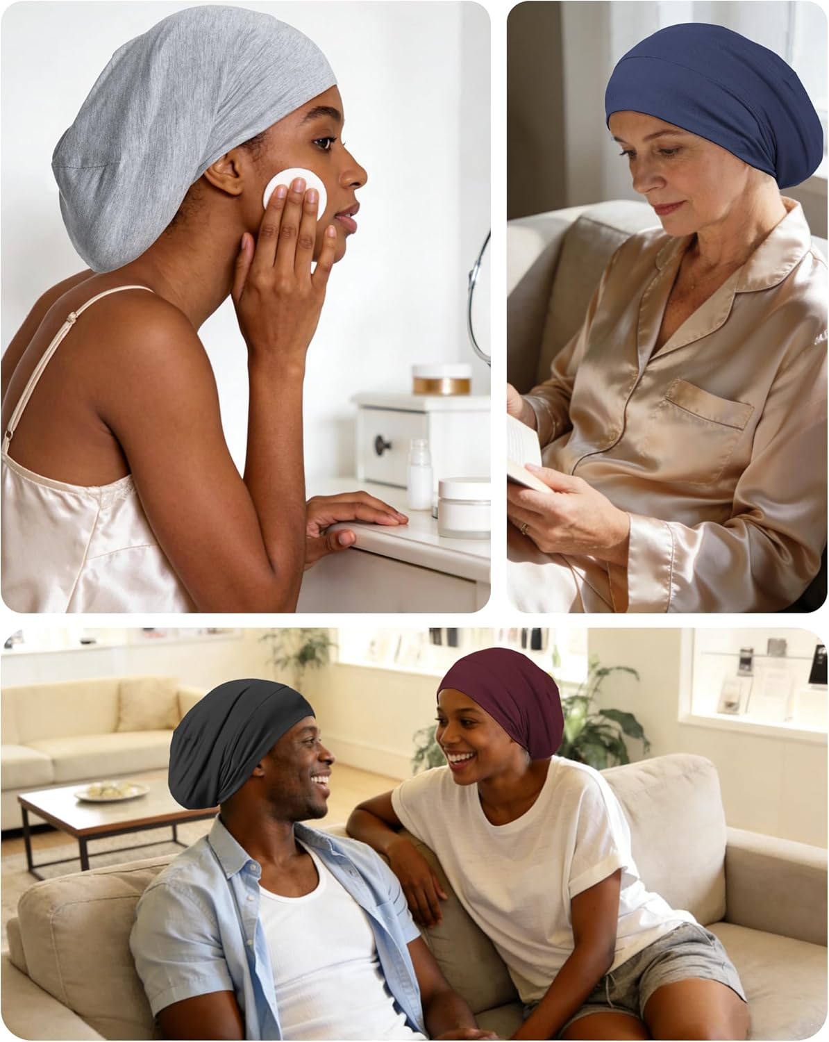 Mulberry Silk Bonnet for Sleeping | Real Silk Lined Sleep Cap for Curly Hair - Black
