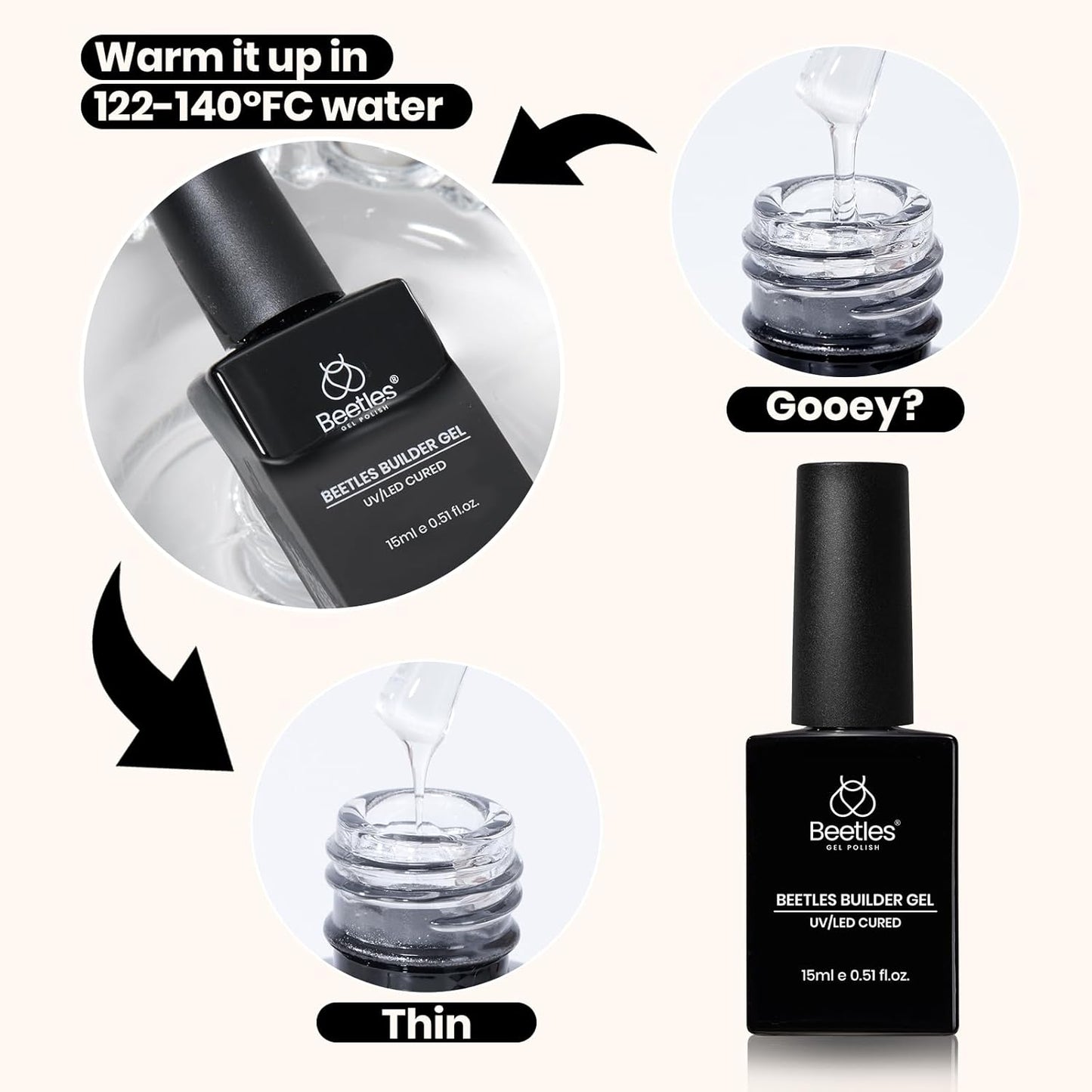 Beetles Builder Gel - Clear Nail Strengthening Gel Set | 3 Pcs for DIY Salon Use, UV & LED Compatible