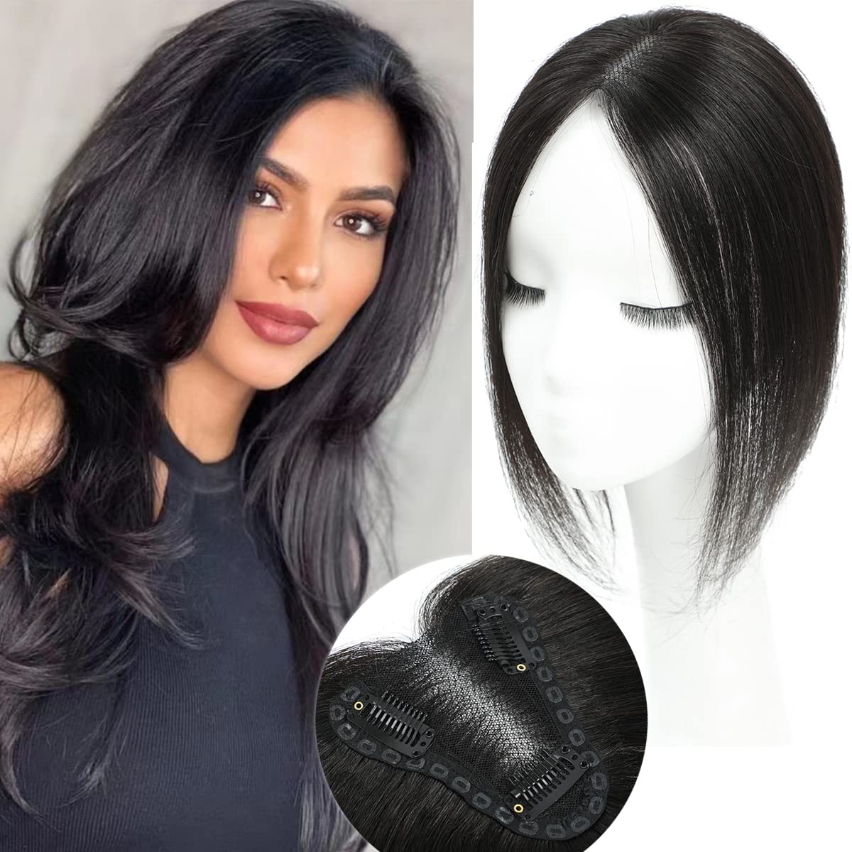 Aimeolyn Hair Toppers for Women - 16-Inch Real Human Hair | 8x8 Inch Big Base Coverage