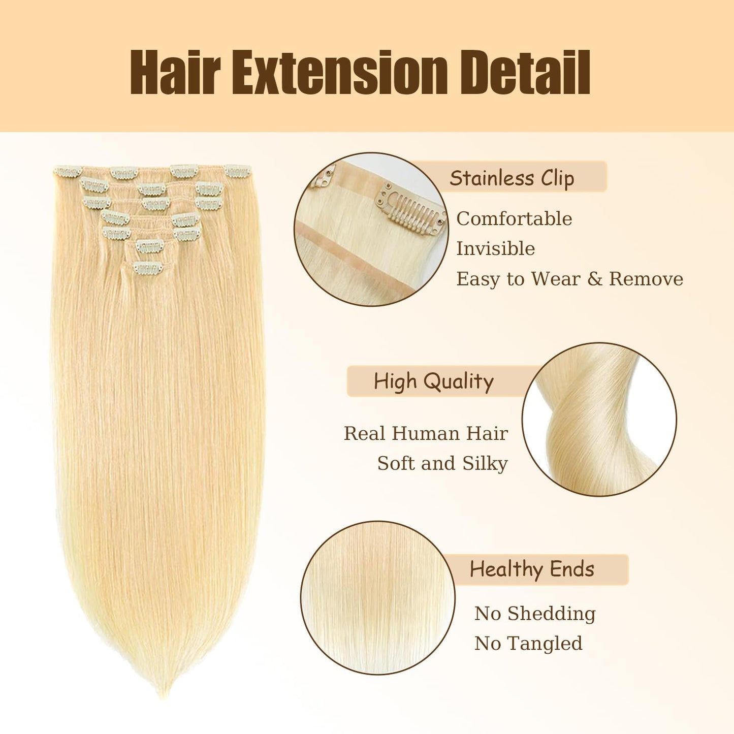 18 Inch #613 Clip in Hair Extensions Real Human Hair 120g/7Pcs,Full Shine Honey Blonde Remy Human Hair,#613 Blonde Straight Clip ins Brazilian Virgin Human Hair Extensions
