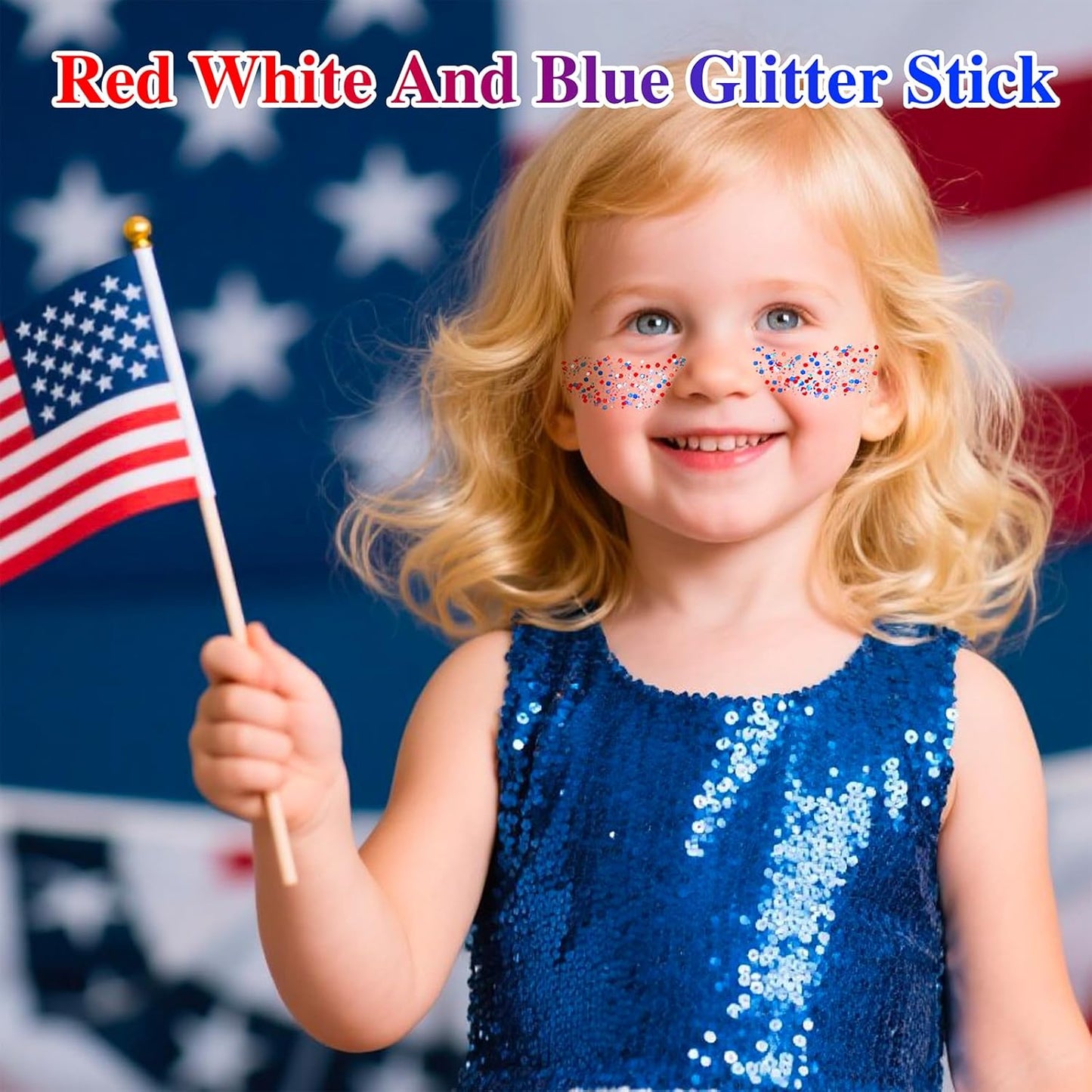 4th of July Hair Glitter Stick - Red, White & Blue Face Glitter for Patriotic Makeup | Independence Day Accessories