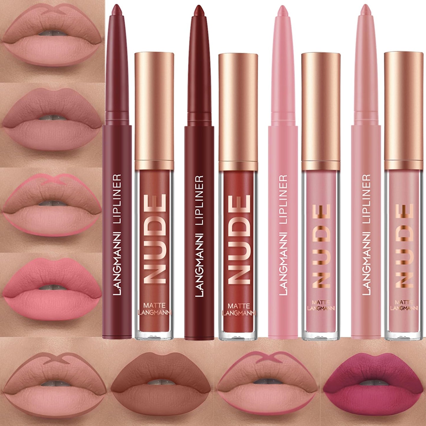 Matte Lip Liner & Liquid Lipstick Set - Velvety Nude Waterproof Long Wear | 8 Pcs High Pigment Makeup Gift Set