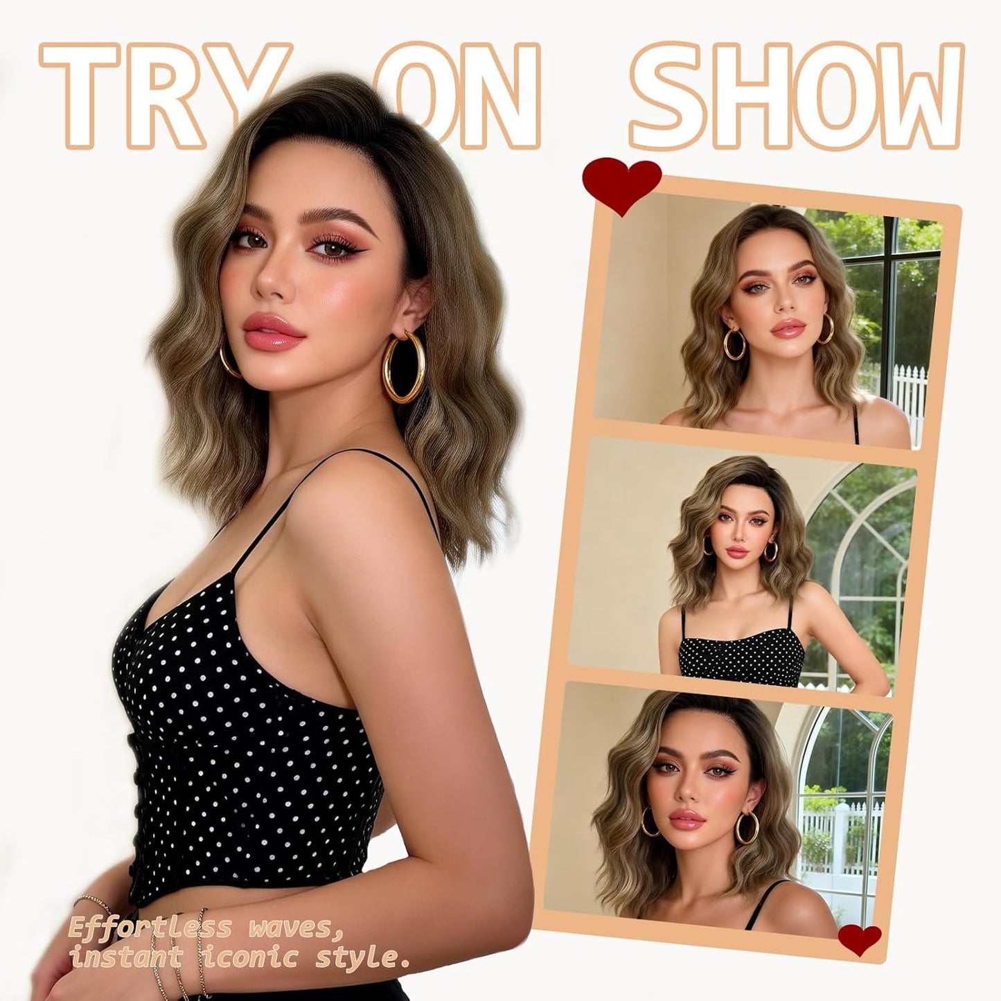 Wavy Bob Wig for Women - Short Brown Highlight Synthetic Hair | 14 Inch Lace Front for Daily Wear & Cosplay