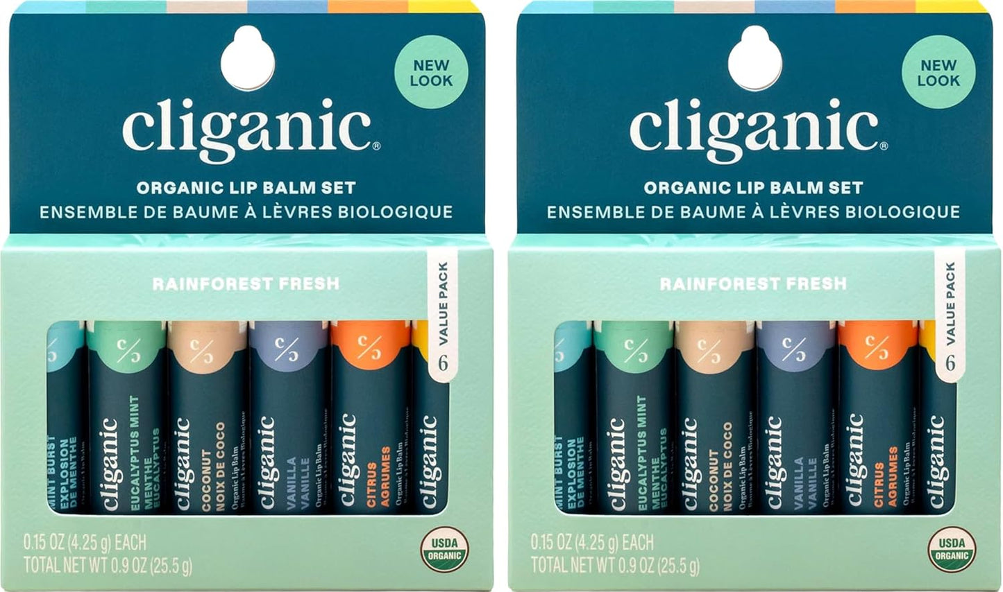 Organic Lip Balm Set - 6 Flavors of 100% Natural Hydrating Moisturizers | Perfect Gift for Dry Cracked Lips
