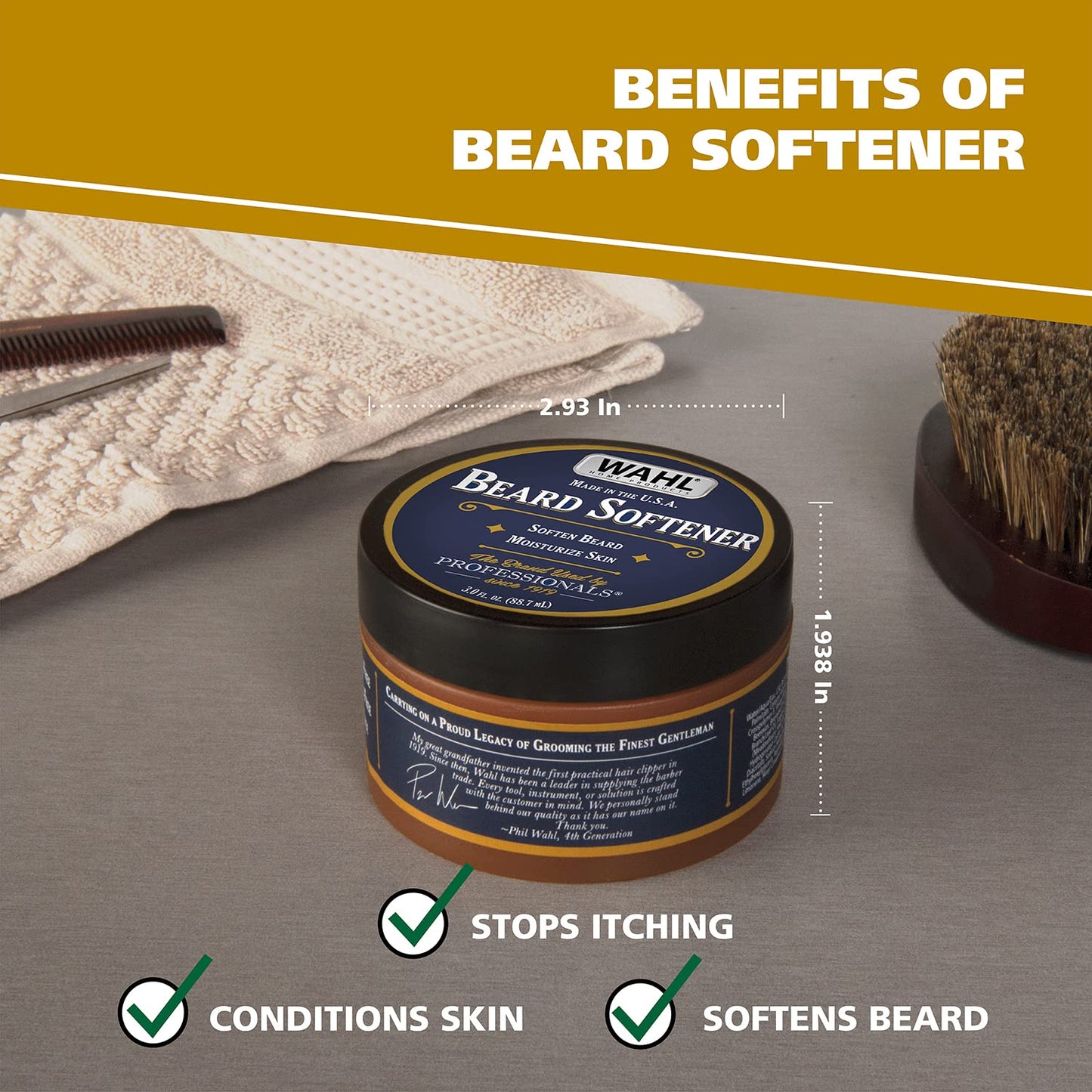 WAHL Beard Creme for Softening Moisturizing Conditioning Facial Hair with Essential Manuka/Meadowfoam Seed/Clove & Moringa Oil for Men’s Grooming, Blue, Tea Tree, 3 Fl Oz