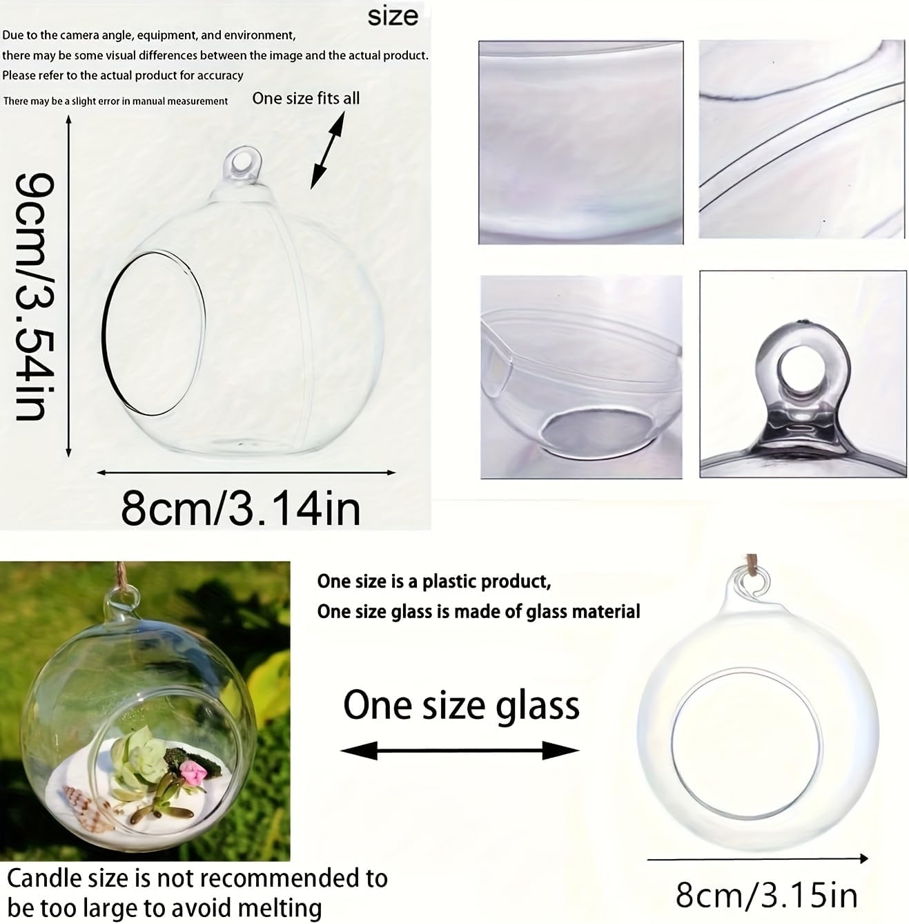 Mini Hanging Glass Tealight Candle Holder - Clear Globe Terrarium Planter | Set of 3