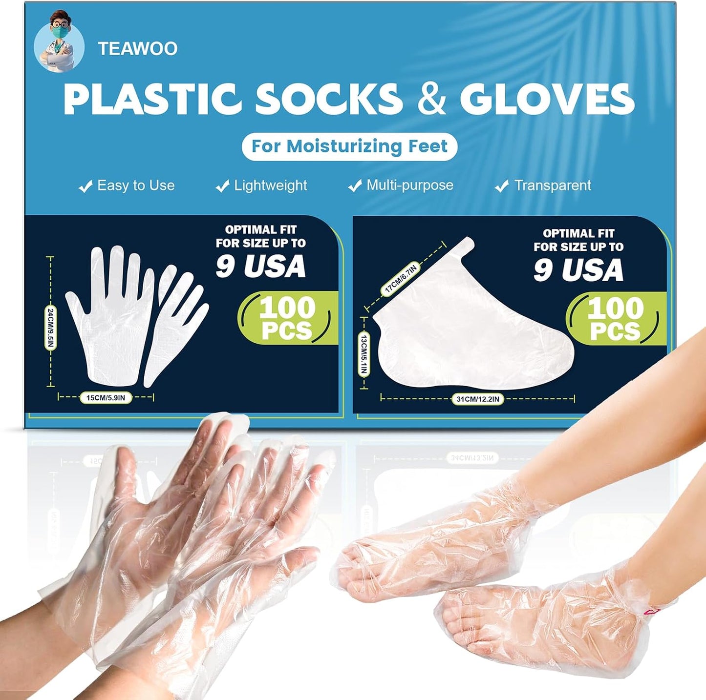 Plastic Foot Covers - 200PCS Leak-Proof Moisturizing Masks for Pedicure & Foot Care | Fits Up to USA Size 9
