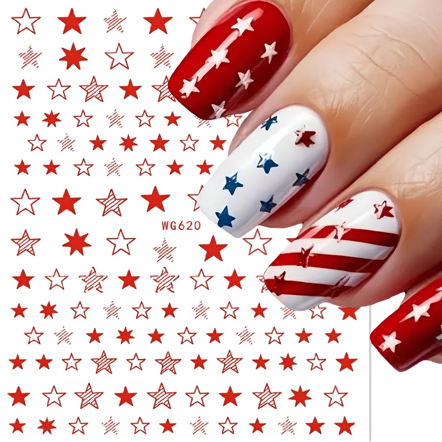 12 Sheets White Blue Red Star Nail Art Stickers 3D Self Adhesive 4th of July Nail Stickers for Nail Art Independence Day Nail Decals Star Nail Supplies Design for DIY Acrylic Nails for Women Girls