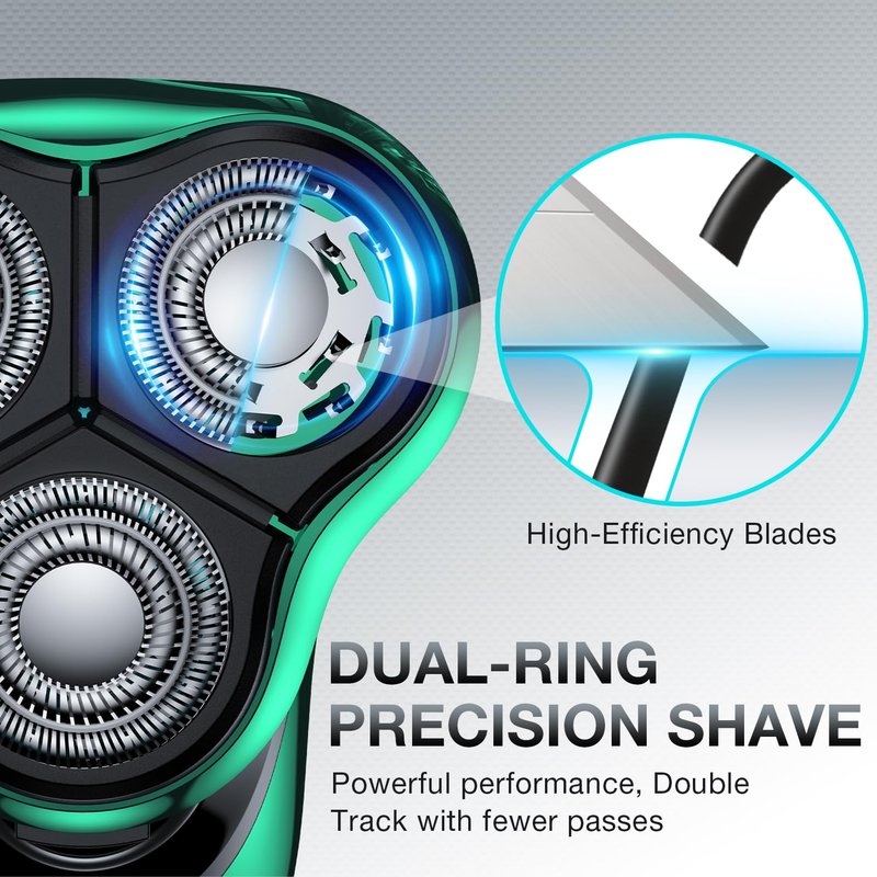 Electric Razor for Men, Cordless Rechargeable Rotary Shaver with Charging Stand, Wet & Dry IPX6 Waterproof Electric Shaver with Pop-Up Trimmer for Face & Travel (Green-1)