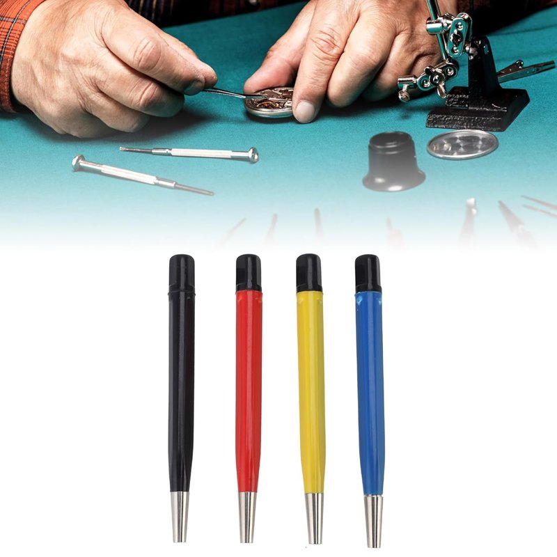 TAURISH Fiberglass Scratch Brush Pen 4-Pieces Scratch Brush with Steel, Brass, Nylon, Fiberglass Tips for Jewelry Cleaning, Circuit Board Maintenance, Auto Rust Removal and Watch Polishing