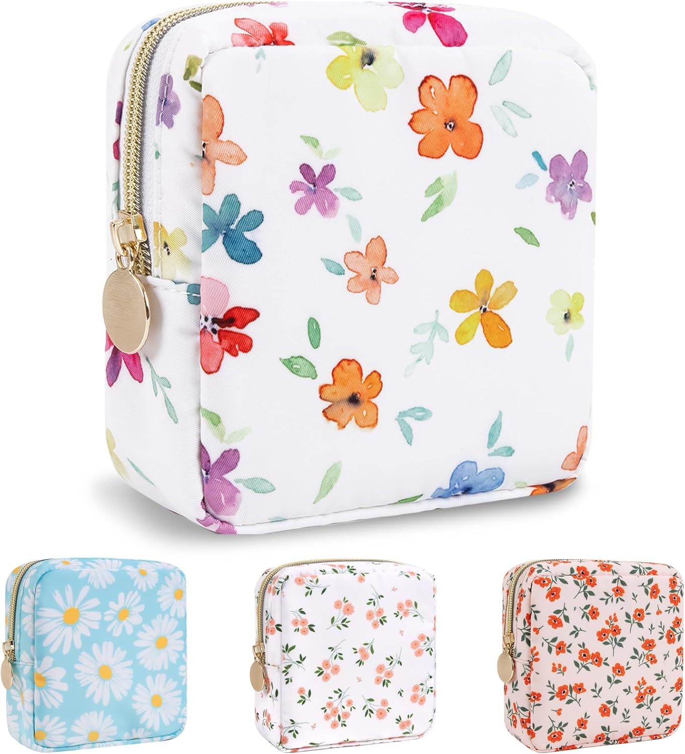 Floral Makeup Bag - Cute Pink Nylon Zipper Pouch for Travel | Waterproof Cosmetic Organizer for Women
