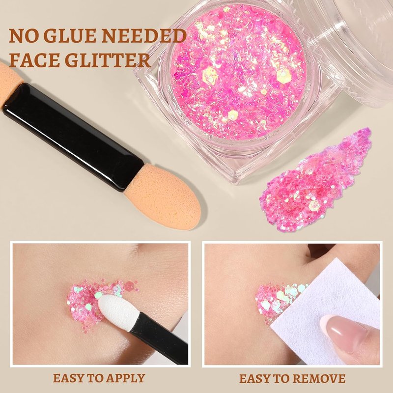 Face Glitter Set - 9 Color Body Glitter Gel with 3 Gold Freckles | No Glue Needed Festival Makeup for Parties & Halloween