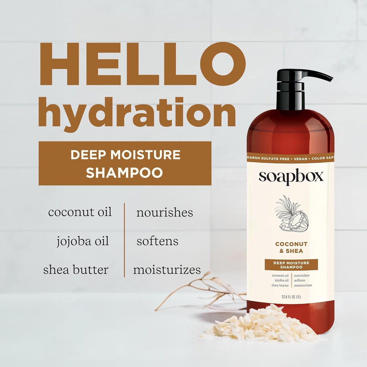 Coconut & Shea Conditioner - Hydrating Formula for Soft, Shiny Hair | 33.8oz Liter, Clean Ingredients