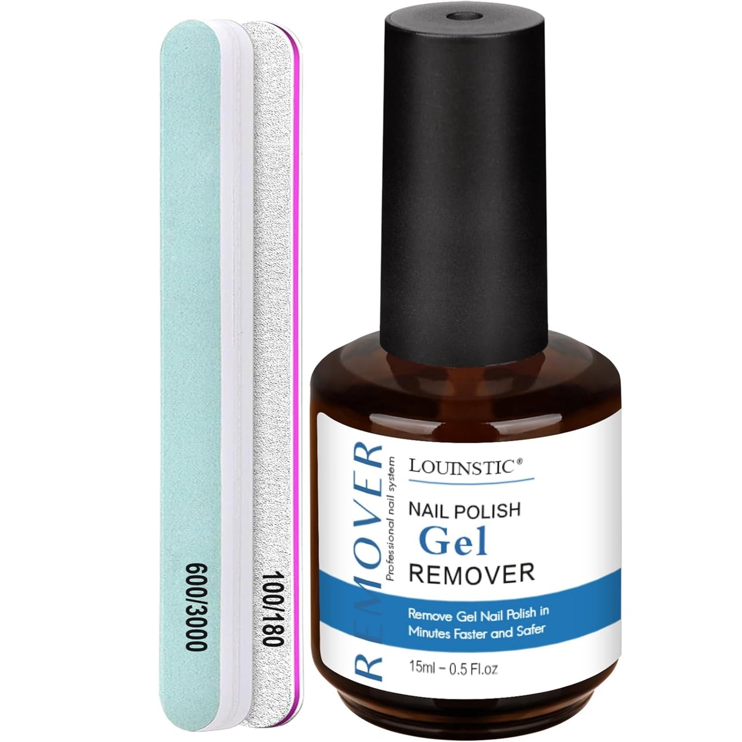 Gel Nail Polish Remover Kit - Fast, Gentle & Non-Damaging Formula | Includes Nail Files for At-Home Manicure (1PC/15ML)