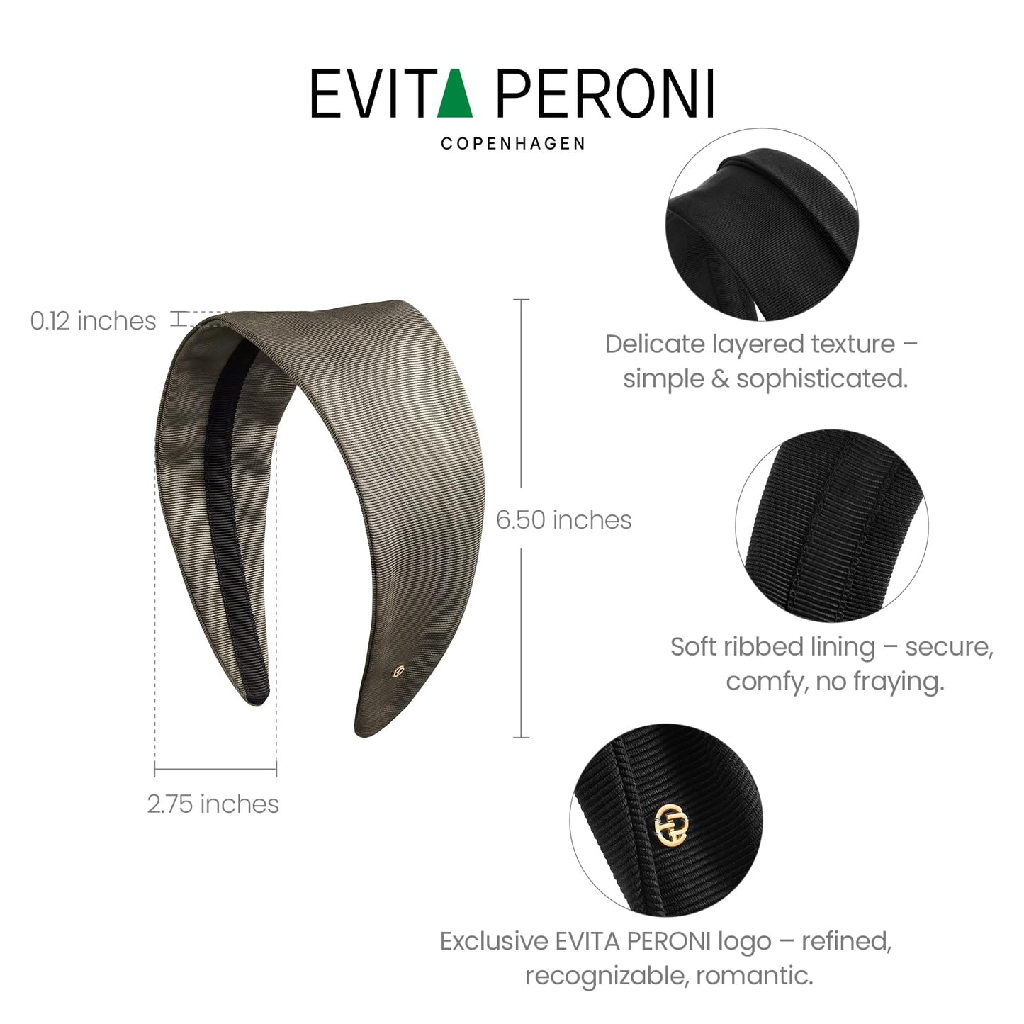 EVITA PERONI 2.75-Inch Wide Fabric Headband for Women – Foldable Hairband, Comfortable, Covers Gray Hair-Coffee Brown
