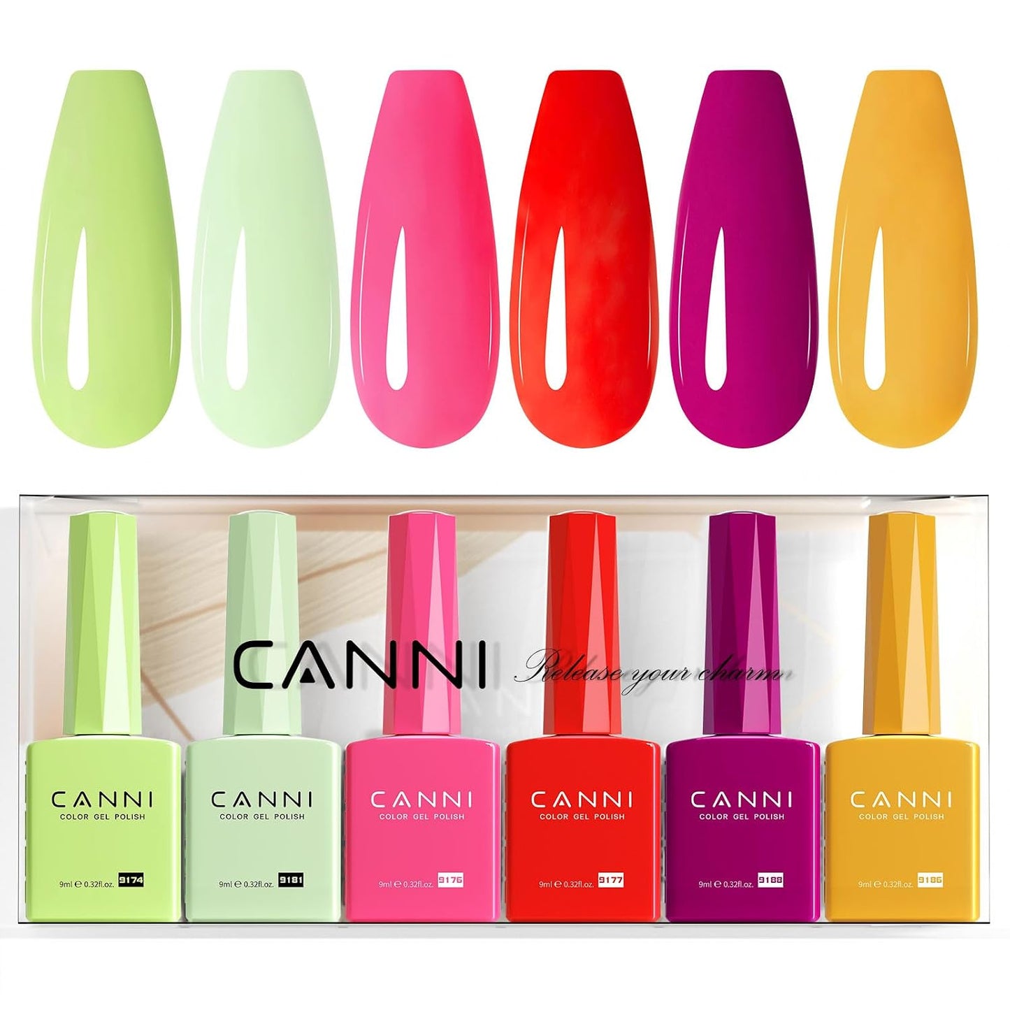 CANNI Gel Nail Polish Set - 6 Pcs 9ml Glitter & Solid Colors | Christmas & New Year's DIY Kit for Home Use
